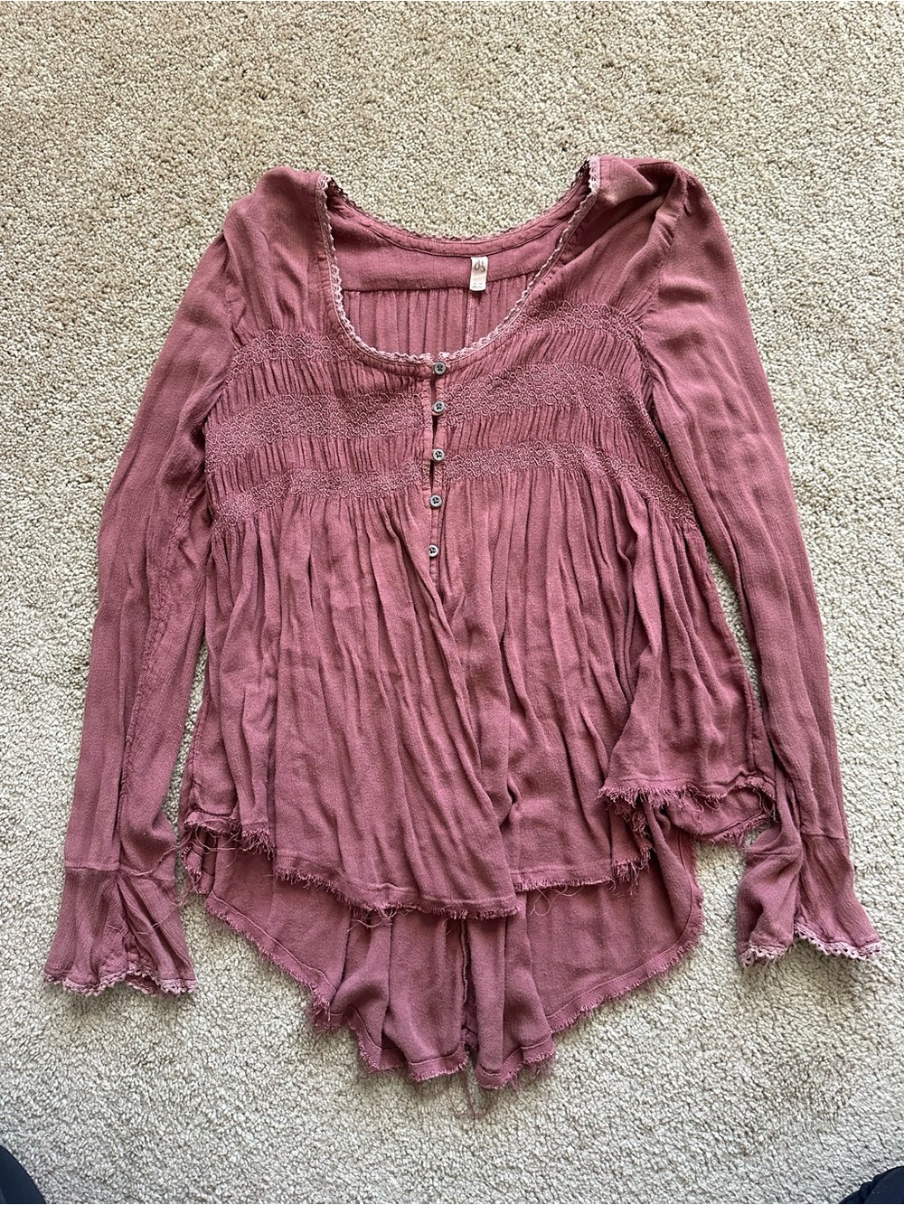 Free People Womens Long-Sleeve Knit Peasant Top - Dusty Rose